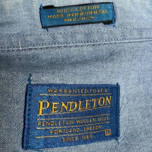 Vintage Pendleton Blue Cotton Work Shirt RN 29685 Men's size Large L - Picture 10 of 11